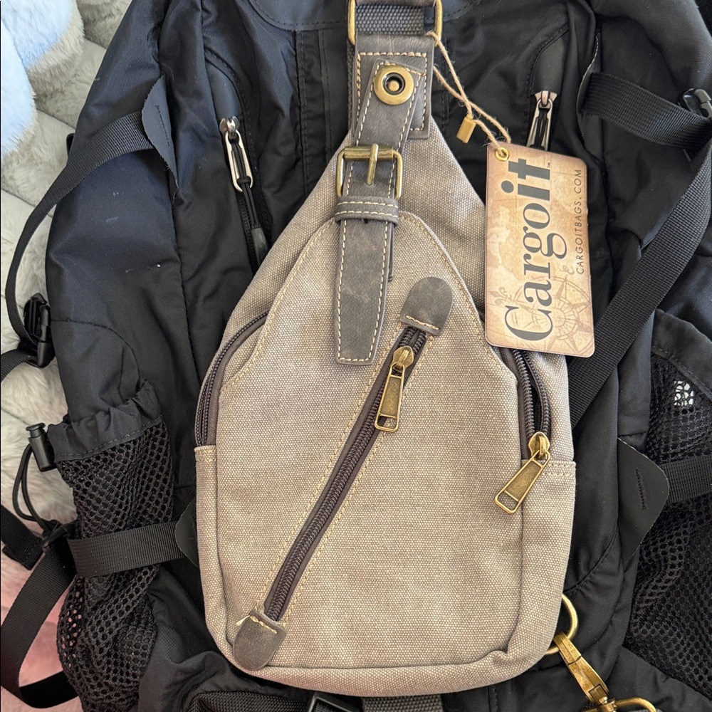 Canvas Sling Bag for Men - Beige/Tan